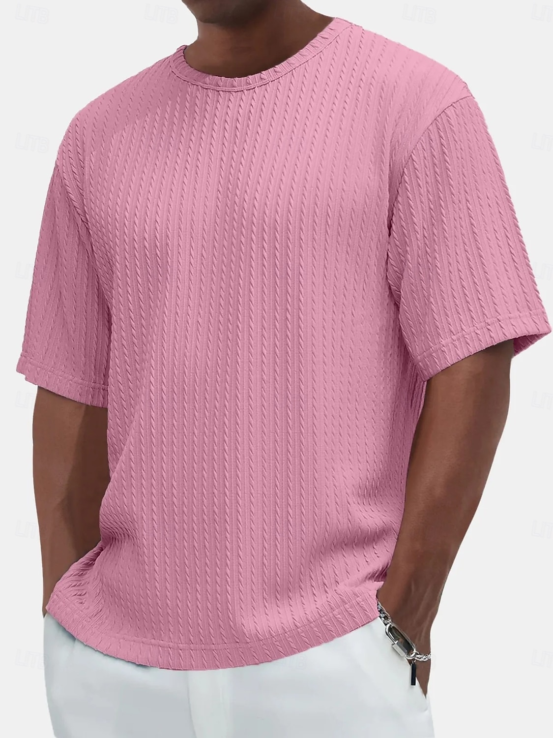 Per uomo Maglietta Maglietta a Maglia a Coste Maniche Corte Girocollo Estate Semplice Testurizzato Striscia di Fossa Moda Designer Essenziale Jacquard Puro Casuale Vacanza Streetwear Blu Nero Verde del 2026 a $20.99 –P6
