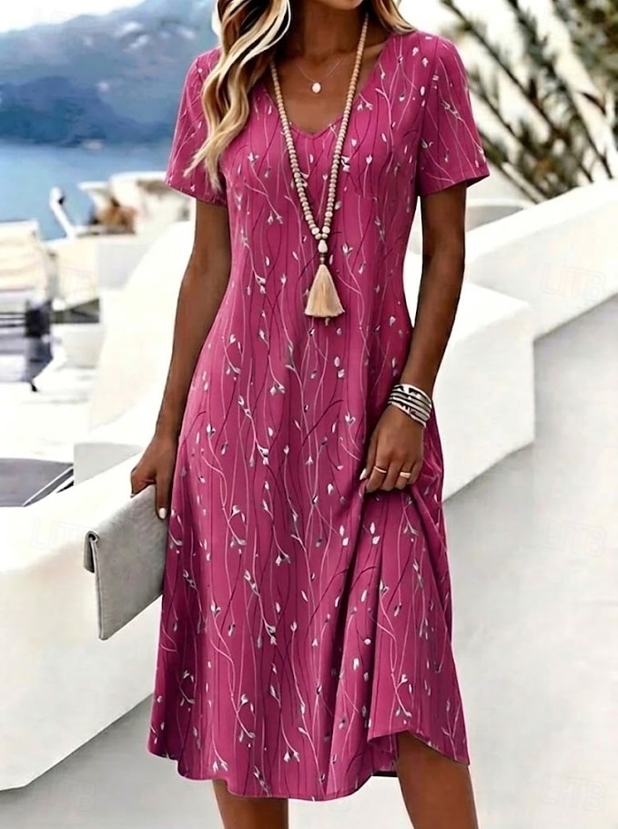 Per donna Abito Midi Vestito T-Shirt Abito a trapezio Vacanza Casual Boho Spiaggia Vestibilità regolare Ombre Floreale Grafico Manica Corta Scollo a V Blu Rosa Viola Arancione Estate Primavera del 2026 a $10.99 –P3