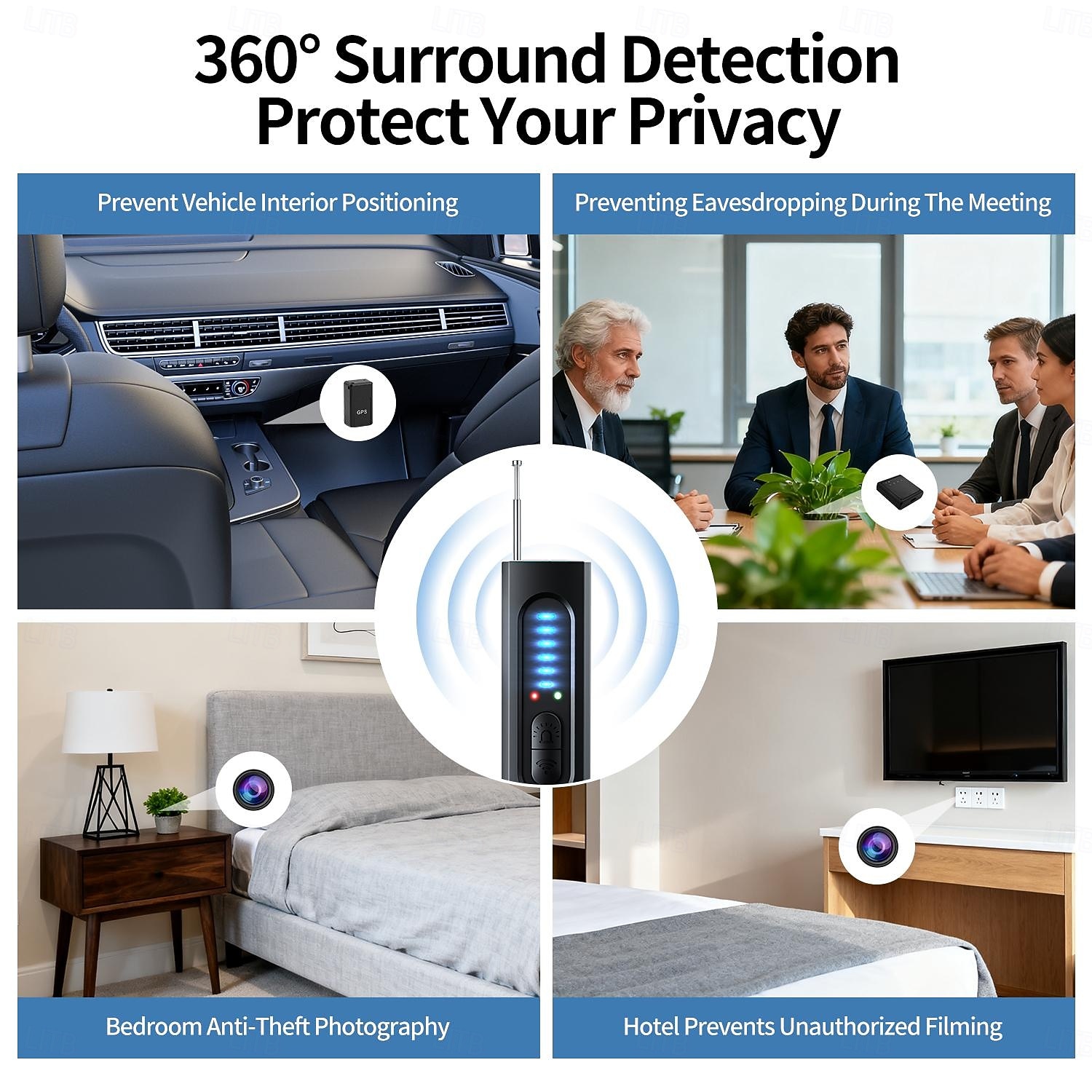 Verborgen cameradetector, gps-trackerzoeker, RF-signaaldetector voor afluisterapparatuur, anti-spionageapparaat, draagbare privacybeschermer voor hotel, thuis en op reis, handzame 2026 - $31.99 –P3