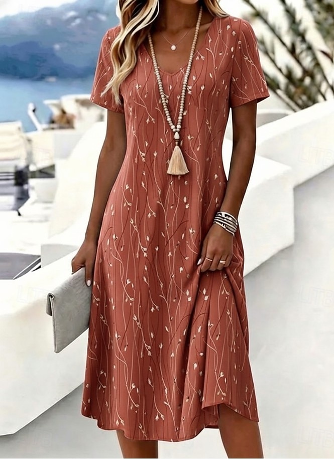 Per donna Abito Midi Vestito T-Shirt Abito a trapezio Vacanza Casual Boho Spiaggia Vestibilità regolare Ombre Floreale Grafico Manica Corta Scollo a V Blu Rosa Viola Arancione Estate Primavera del 2026 a $10.99 –P5