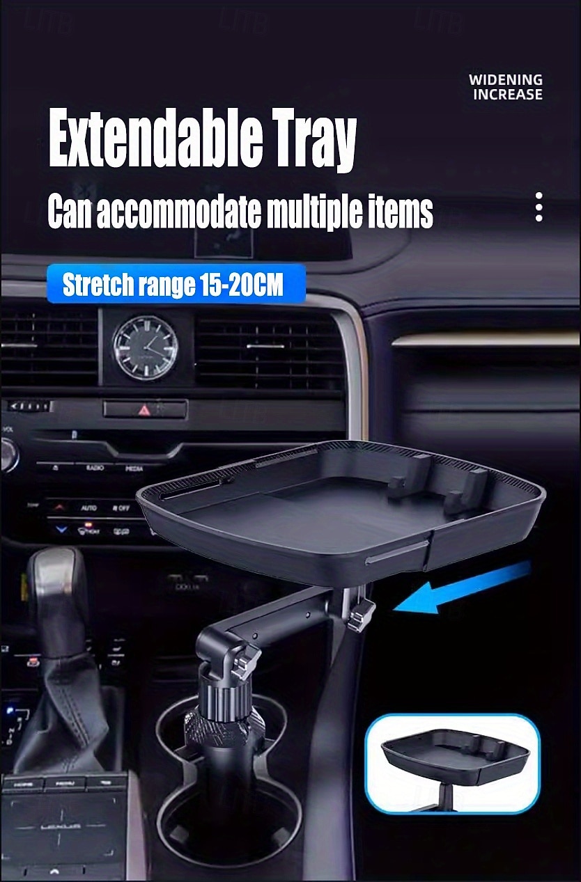 Car Cup Holder Tray with Adjustable 360 Swivel Arm - Universal Car Food Tray for Eating & Drinking, Expandable Cup Holder Expander Table with Phone Slot, Car Road Trip Essentials for Driver Passenger 2026 - $20.99 –P1