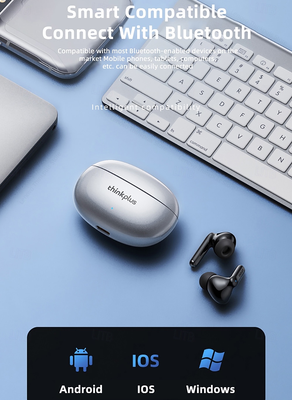 Lenovo thinkplus Wireless Earbuds, Bluetooth 5.3 Headphones with Noise Cancelling, HiFi Stereo TWS In-Ear Earphones with Mic, Charging Case, Sport Earbuds for iPhone and Android, Grey & Black 2026 - $35.99 –P32