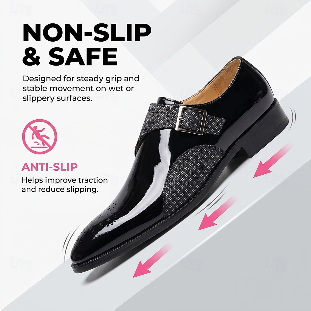 Men's Black Patent Monk Strap Dress Shoes, Pointed Toe Formal Shoes, Elegant Business Shoes for Wedding, Office, Party 2026 - $109.99 –P1