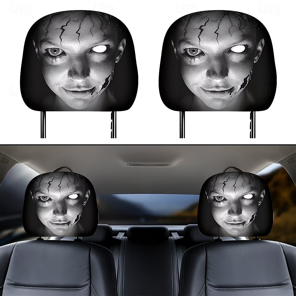 2/4PCS Cracked Makeup Car Seat Headrest Covers, Funny Prank Headrest Protectors, Universal Fit Stretch Car Interior Accessories, Washable and Easy to Install, Comfortable Seat Protection for Cars, SUV 2026 - $16.99 –P1