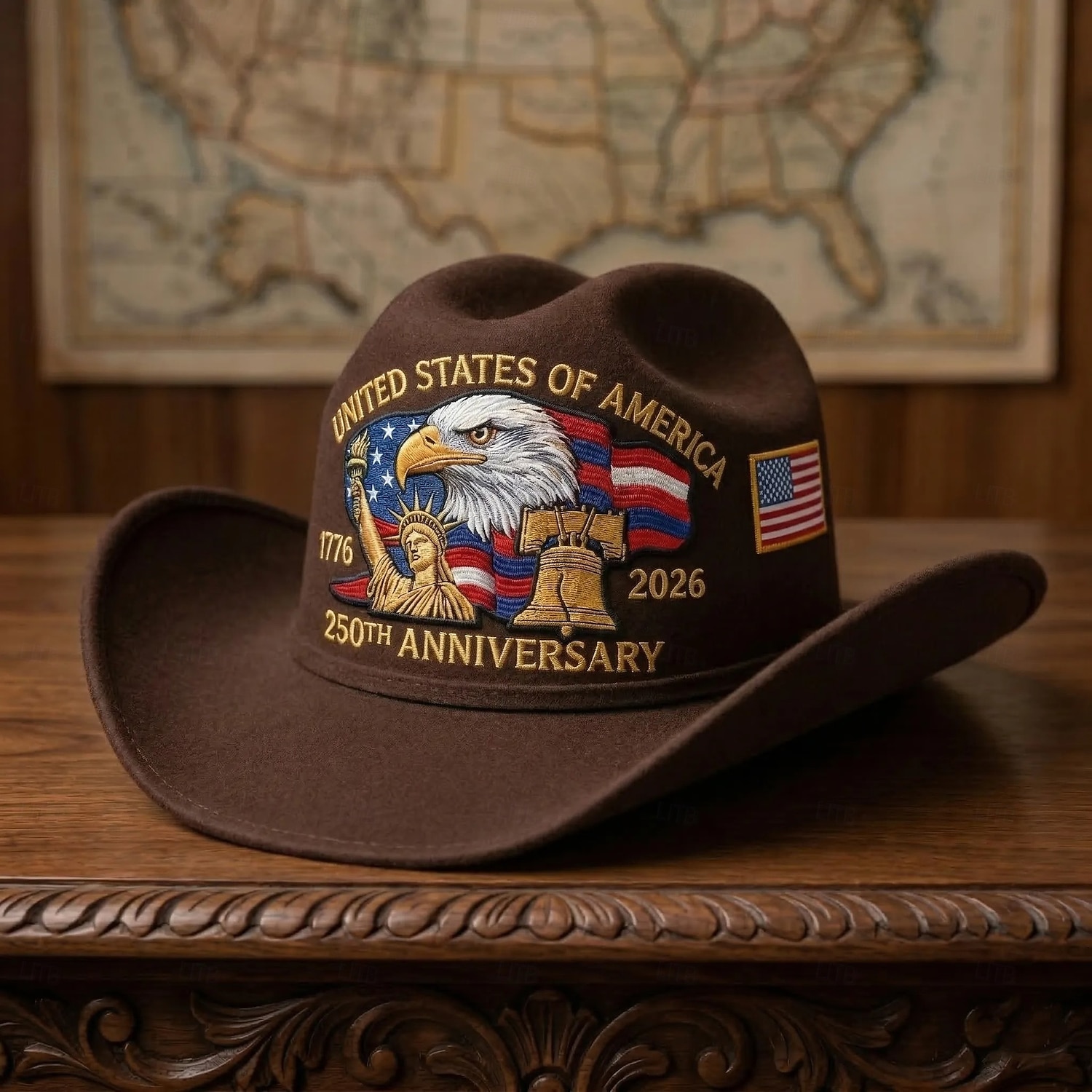 Sombrero vaquero con águila y bandera estadounidense del 250 aniversario, sombrero western patriótico bordado para hombres y mujeres, regalo de celebración del 250 aniversario, sombrero vaquero del 2026 - $20.99 –P7