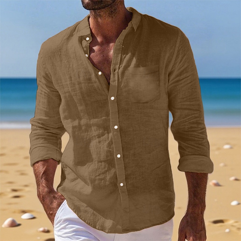 Herren Hemd Leinenhemd Sommerhemd Durchgeknöpft Hemd Strandhemd Hemden zum Herausstecken Einfach Urlaub Alltagskleidung Schwarz Weiß Hellgrün Rosa Langarm Umlegekragen Sommer Frühling & Herbst 2026 - $26.99 –P16