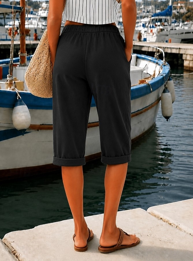 Naisten Farkut Denimi Caprihousut Burmuda-shortsit Muoti Vasikka-Length Korka vyötärö Tavallinen Perinteinen Mukavuus Elastinen Kausaliteetti Päivittäin Loma Musta Harmaa Kesä Kevät 2026 - $28.99 –P6