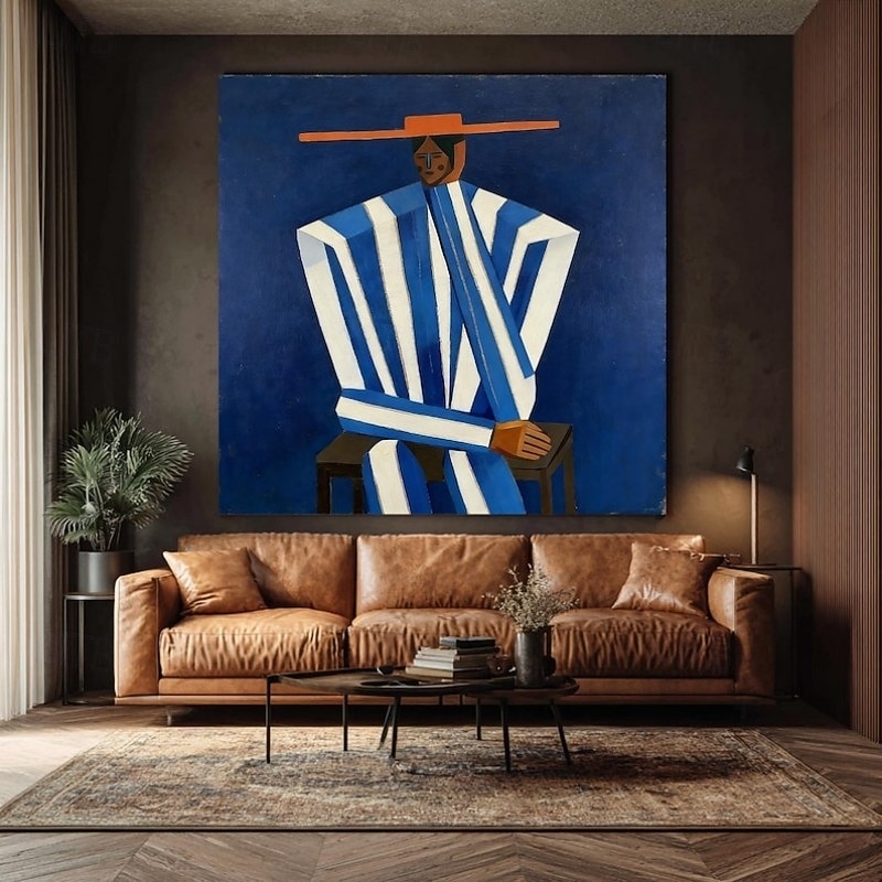 Handmade Oil Painting Canvas Wall Art Decoration Suburban Style Blue and White Figures for Home Decor Rolled Frameless Unstretched Painting 2026 - $61.99 –P6
