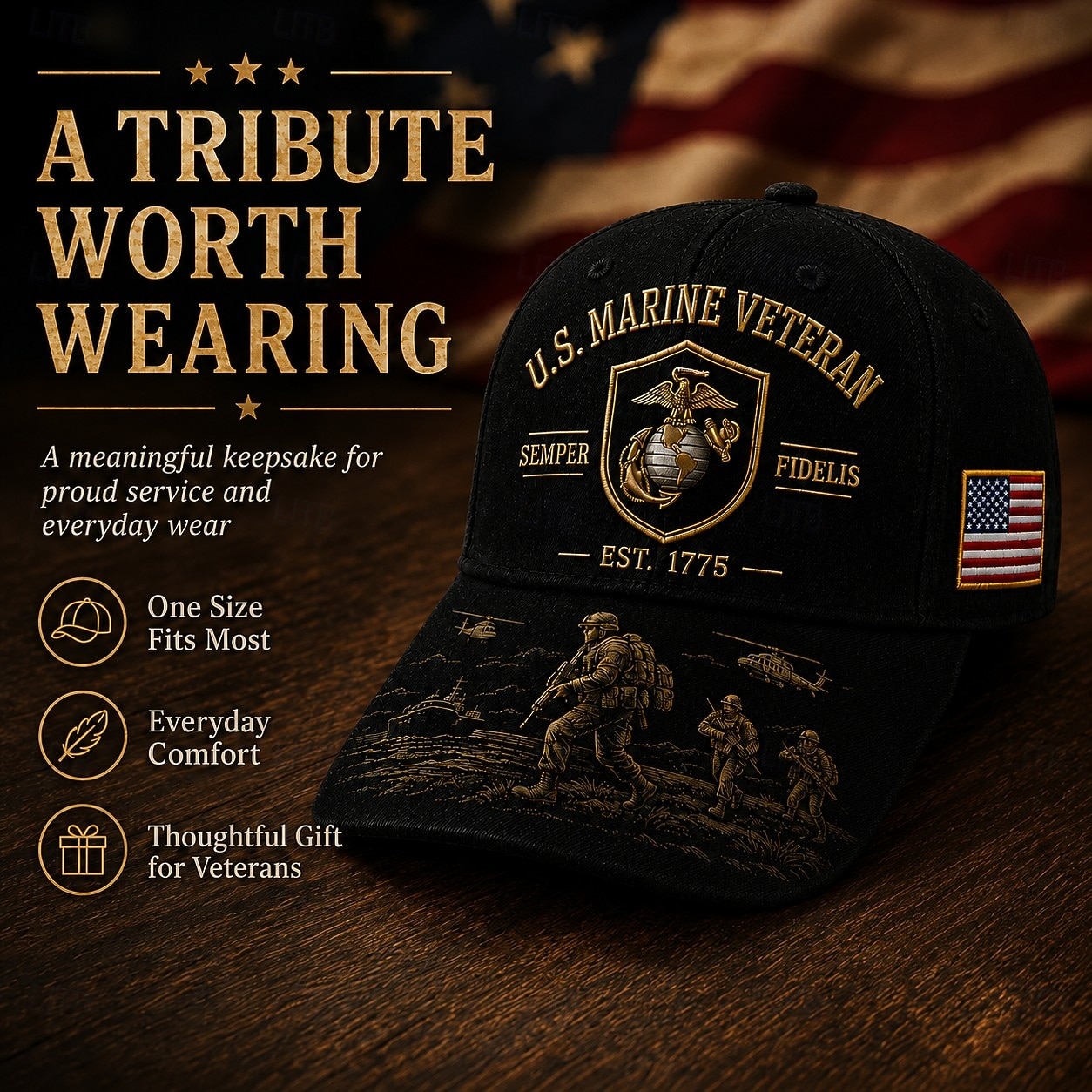 Cappellino da baseball per veterani dei Marines statunitensi, cappello militare ricamato con toppa della bandiera americana, cappellino trucker patriottico regolabile per veterani, per tutti i giorni, del 2026 a $22.99 –P1