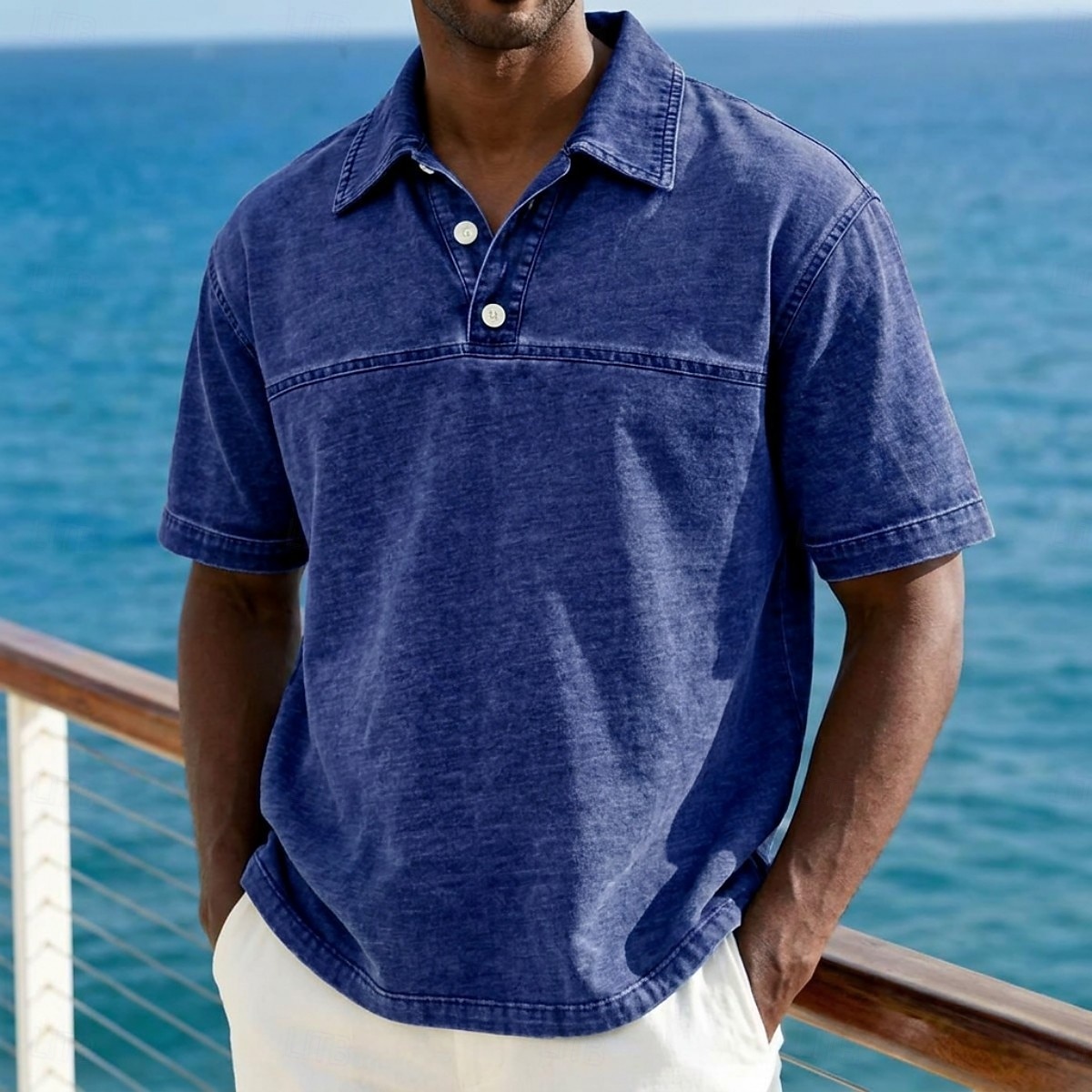 SoftFade™ Men's Acid Wash Shirt Cotton Polo Shirt Casual Business Lapel Classic Short Sleeve Fashion Basic Solid Color Buttons Washed Summer Spring Regular Fit Blue Black Light Green Pink Navy 2026 - $32.99 –P14