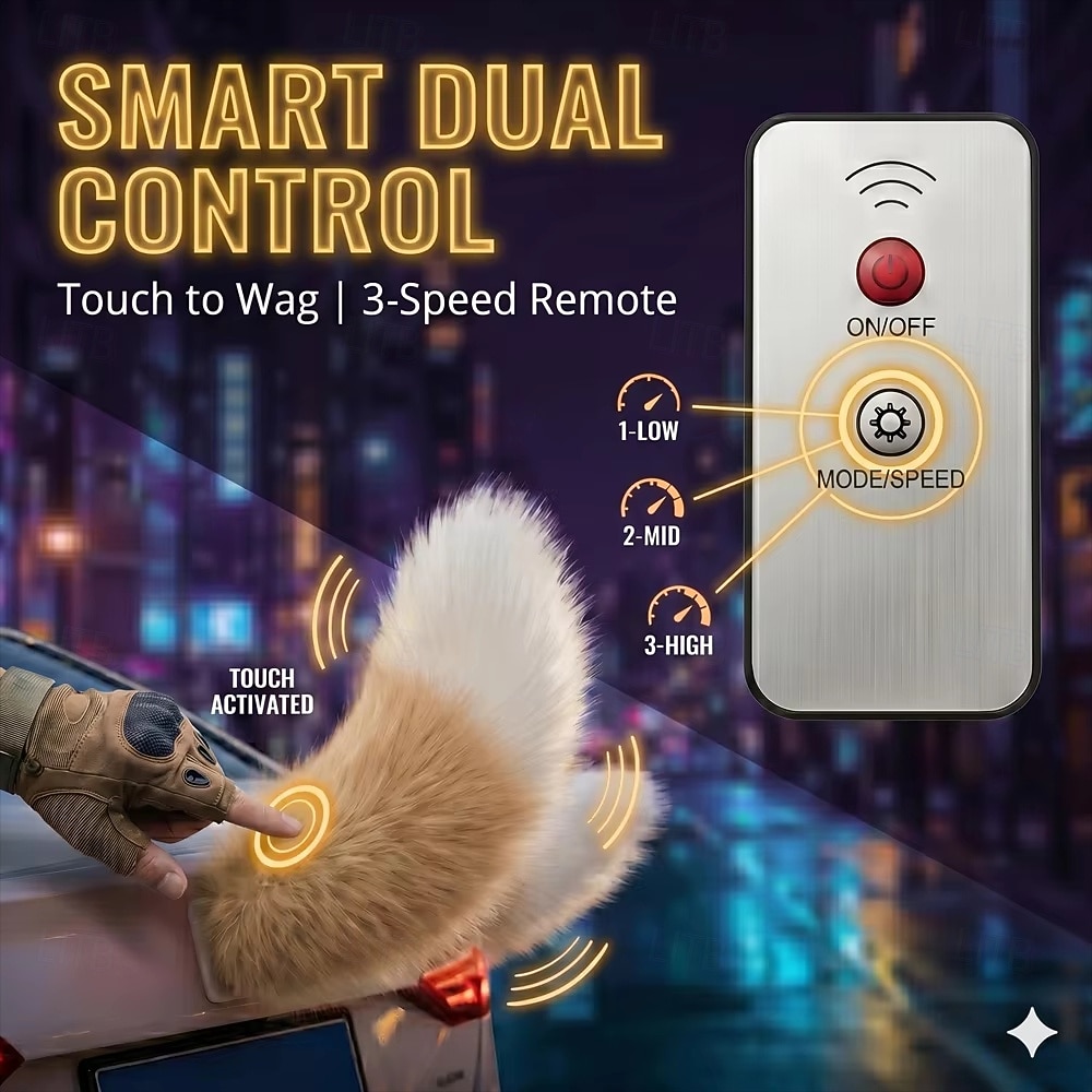 Autodecoratie met op afstand bedienbare kwispelende staart - pluche, pluizig dierenstaartje met bewegende versiering voor de buitenkant van de auto, oplaadbaar via USB, draadloos, universeel 2026 - $10.49 –P2