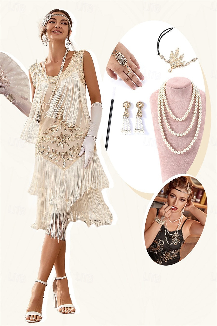 Glada 20-talet 1920-talet Middag Klänningar Flapper-klänning Kläder Ärmlös Den store Gatsby Bröllopsgäst Paljetter Tofs Rundhals Maskeradkläder Dam Jul Karnival Maskerad Kvällsfest Halloween lönnkrog 2026 - $122.99 –P1