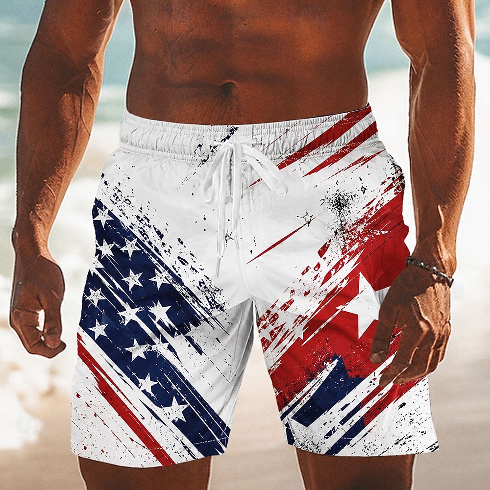 2026 250° Costume da Bagno Uomo Bandiera Americana US Flag 1776 Pantaloni da Nuoto Corti Maniche Corte Patriotici Quotidiani All'aperto Festival Tasche Laterali Fodera in Rete Vita Elastico con Corda del 2026 a $20.99 –P2