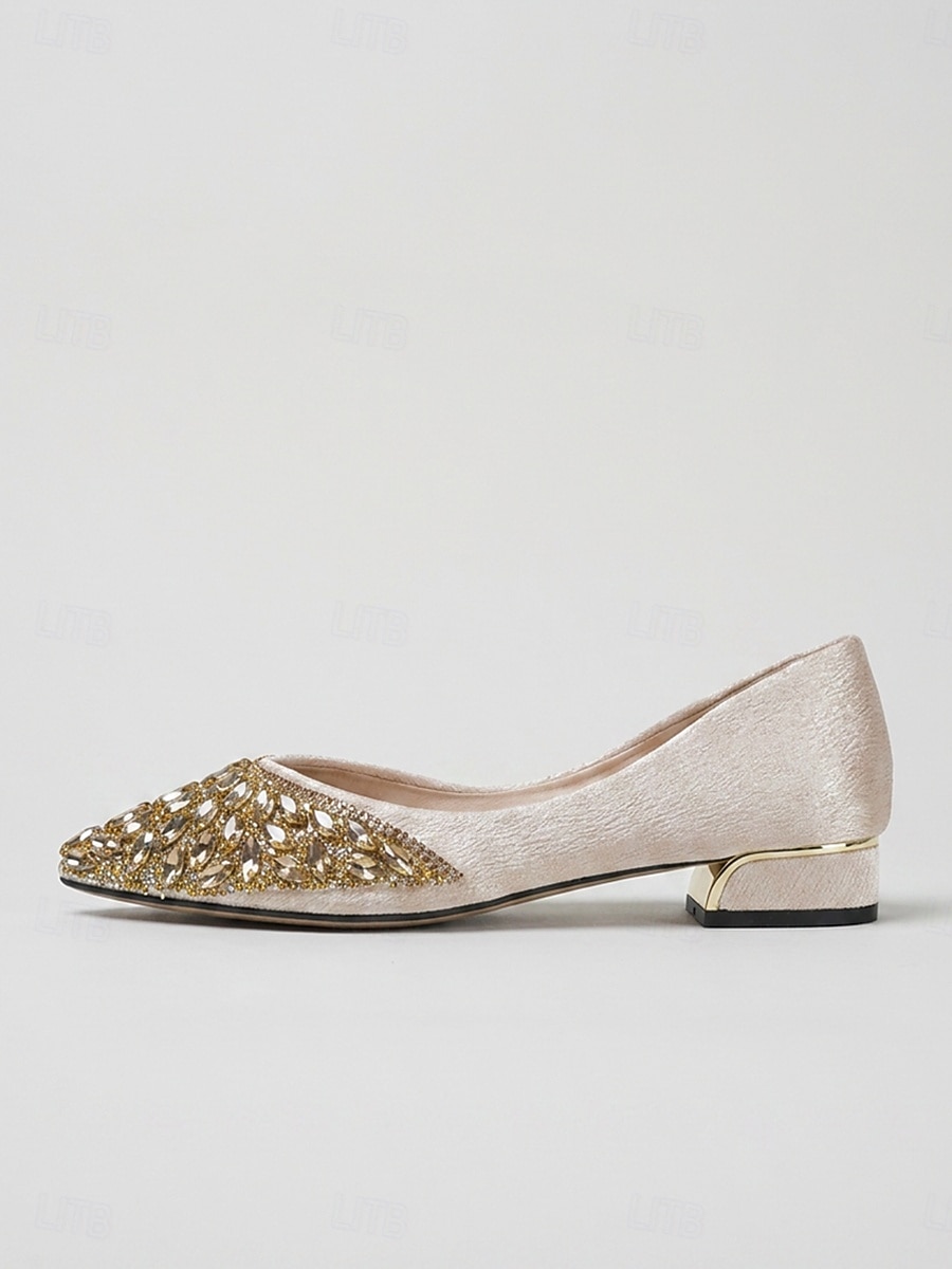 Women's Sparkly Gold Crystal Pointed Toe Pumps - Elegant Rhinestone Low Chunky Heel Dress Shoes for Cocktail Party, Evening Dinner & Wedding Guest 2026 - $42.99 –P4