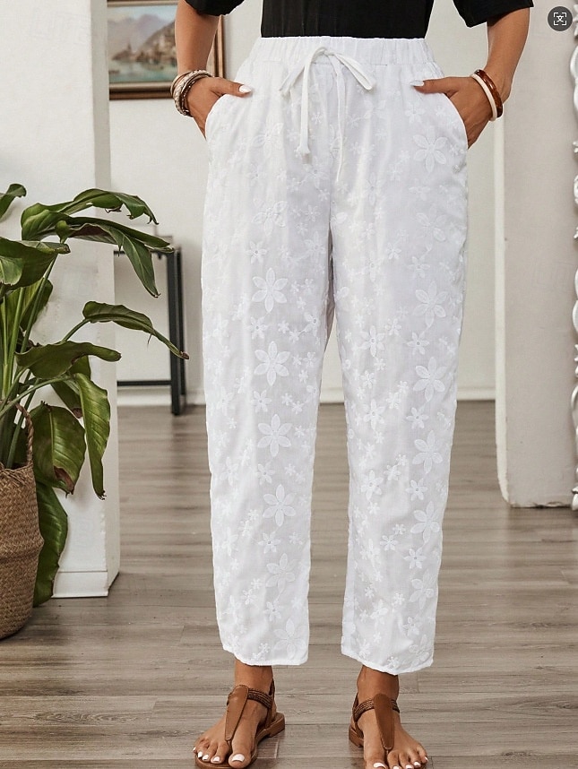 Per donna Pantaloni casual Pantaloni Estivi Pantaloni Corti Vacanza Essenziale Casual Lunghezza alla caviglia Vita Alta Semplice Ricamato Tasca Fascia Elastica Comodo Comodità Morbido Inelastico del 2026 a $37.99 –P2