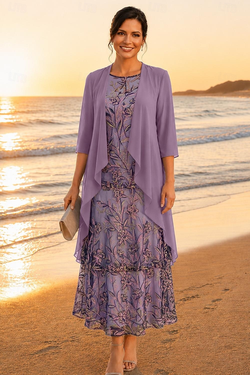 Două Piese Linia -A Lungime Gleznă Rochie Mama Miresei Fără manșon Scoateți gâtul Elegant Simplu Luxos Oficial Invitat la nunta Șifon Dantelă Rochii jacheta cu Dantelă Volane Broderie 2026 - $194.99 –P6