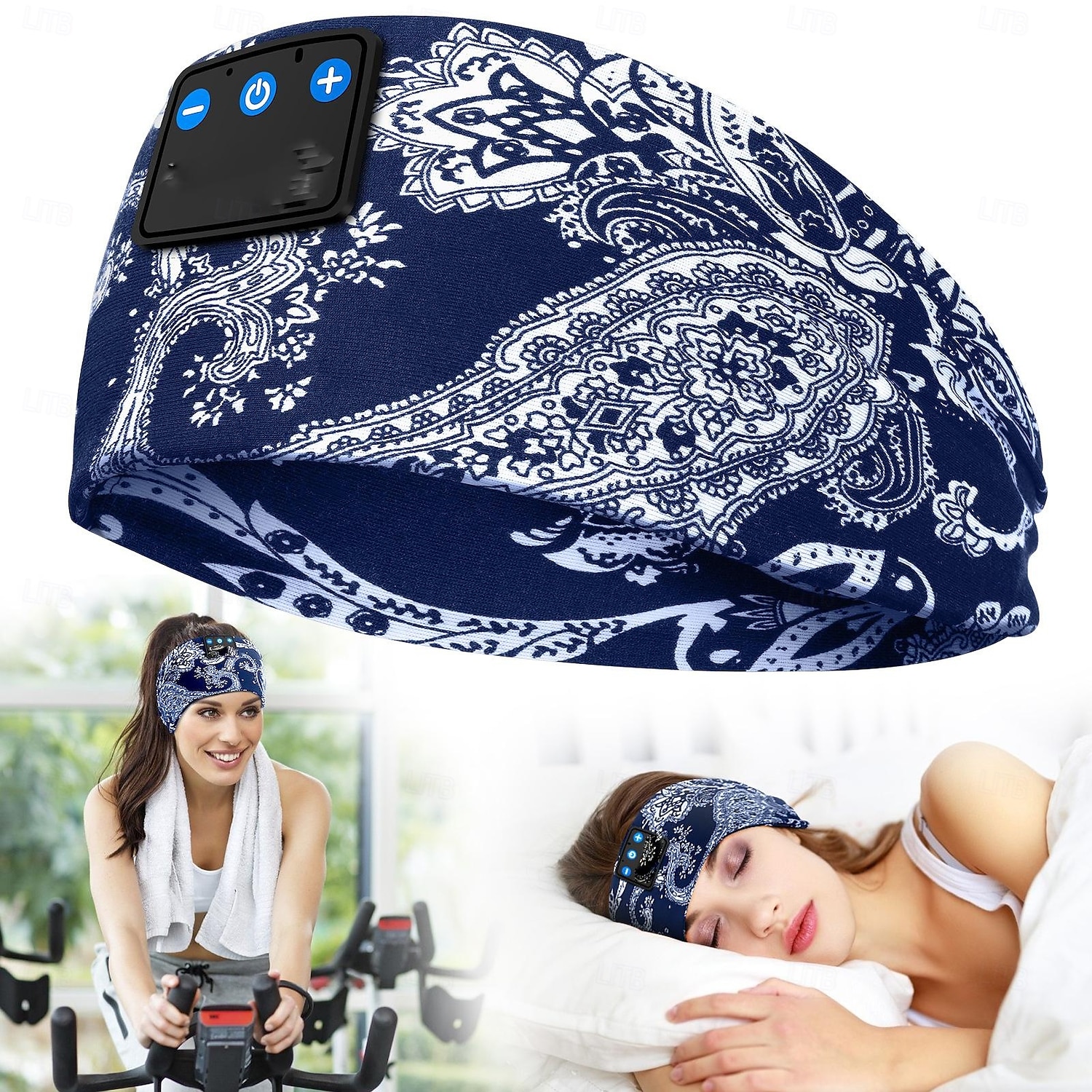 Sluchátka na spaní s Bluetooth čelenkou, bezdrátová sportovní čelenka s vestavěnými HD stereo reproduktory, měkká elastická prodyšná oční maska pro spaní na boku, běh, jóga, cestování, paisley vzor 2026 - $31.99 –P1
