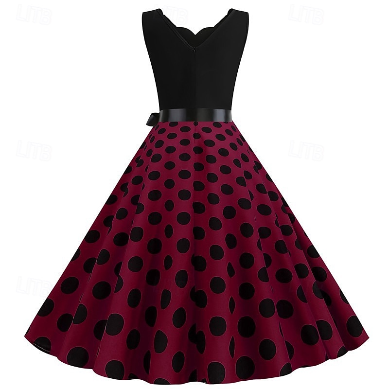 Années 1950 Rétro Vintage Rockabilly Robe trapèze Robe Évasée Pois Déguisement Femmes Fête / Soirée Enterrement de Vie de Jeune Fille Adulte Robe Bandeau Robes de soirée de 2026 ? $33.99 –P16