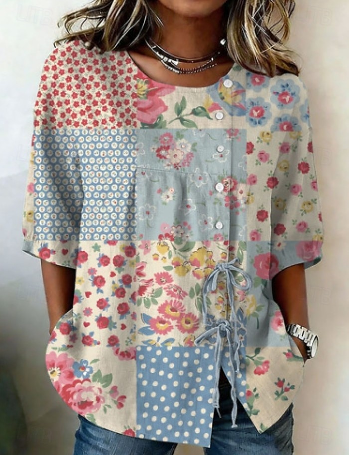Pasqua Per donna Camicia Elegante Bohemien Vacanza Manica Corta Top Regolari Casuale Blu Verde primavera Bianco Azzurro cielo Verde Estate Primavera del 2026 a $24.99 –P2