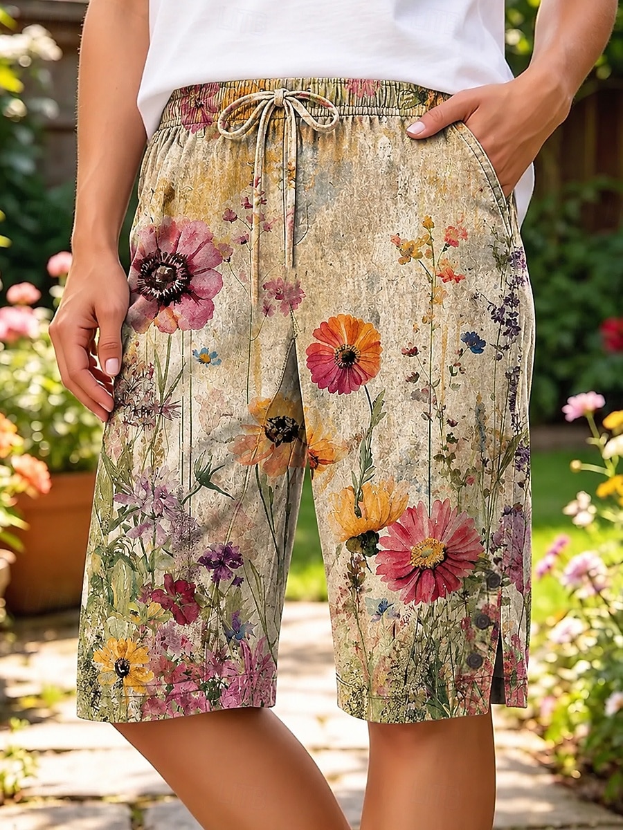 Dames Casual korte broek Vakantie Vintage Etnisch Knielengte Medium Taille Bloemig Grafisch Afdrukken Comfort Inelastisch Dagelijks Buiten Vakantie Geel Blozend Roze Zomer Lente Ruim Passend 2026 - $31.99 –P1