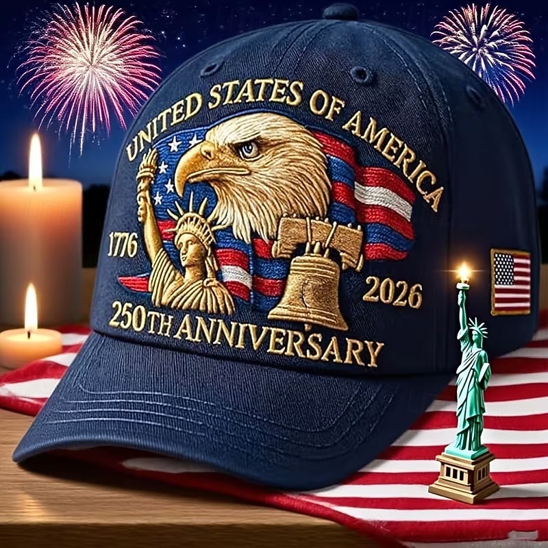 Cappello per il 250° anniversario degli Stati Uniti, berretto da baseball commemorativo 1776-2026, cappello patriottico americano 250 con aquila calva, campana della libertà e statua della libertà del 2026 a $13.99 –P3