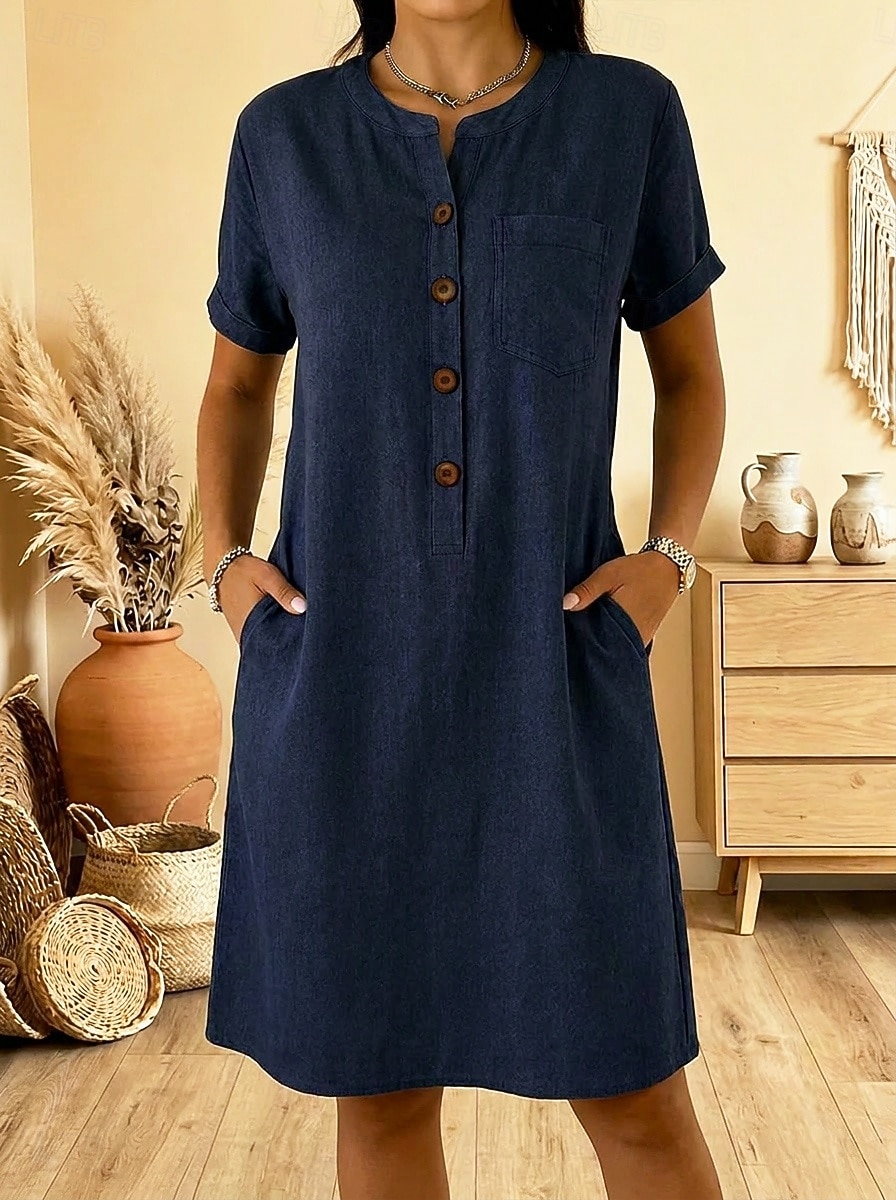 Women's Knee Length Dress Casual Dress Elegant Vacation Casual Daily Outdoor Vacation Regular Fit Plain Short Sleeve Crew Neck Blue Navy Blue Summer Spring 2026 - $36.99 –P2