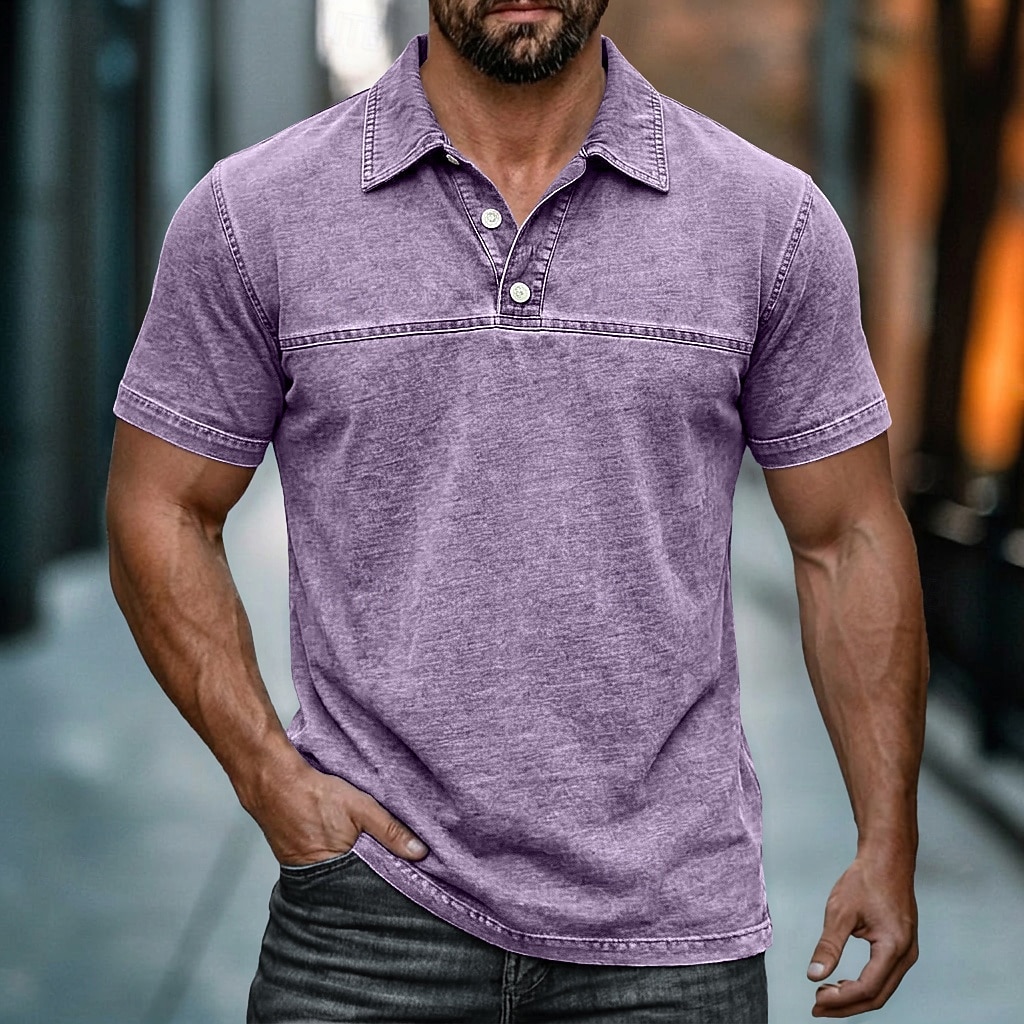 Cămașă spălată cu acid SoftFade™ Cămașă de golf bărbați Casual Afaceri Guler polo rib Tăiată Mâneca scurtă Modă Basic Solid Color Butoane Spălate Vară Primăvară Croială obișnuită Negru Verde deschis 2026 - $32.99 –P1