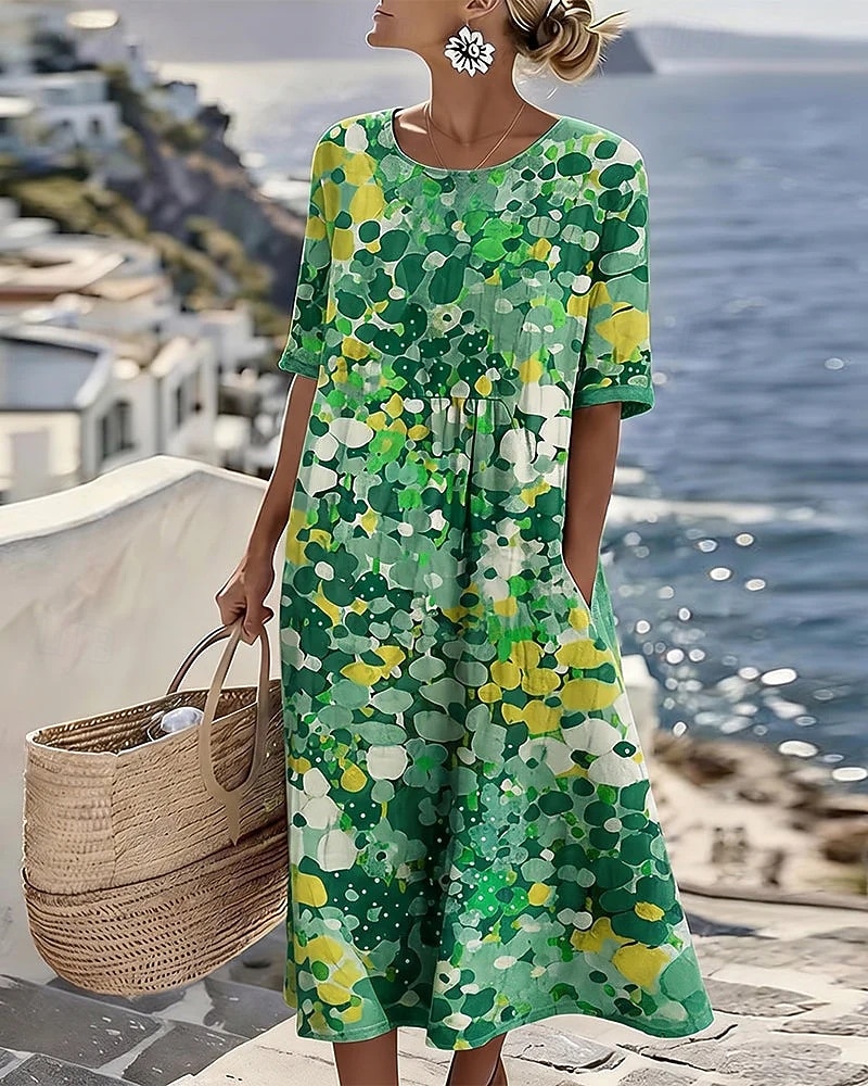 Women's Midi Dress Sundress A Line Dress Summer Dress Fit And Flare Dress Vacation Party Casual Daily Office Beach Loose Fit Graphic Abstract Half Sleeve Crew Neck Blue Red Green Summer Spring Fall 2026 - $29.99 –P1