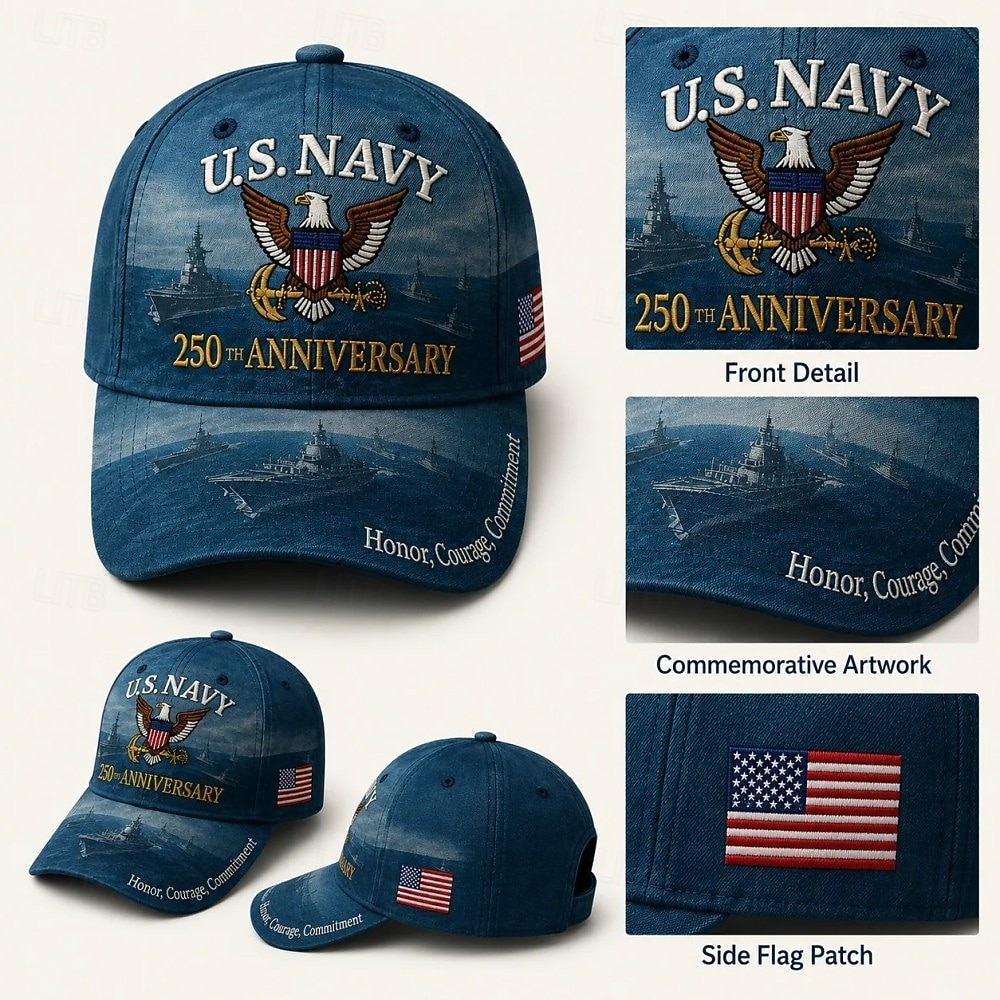 Boné comemorativo do 250º aniversário da Marinha dos EUA, boné de beisebol bordado para veteranos com patch da bandeira americana, presente militar para veteranos, marinheiros da ativa e patriotas que de 2026 por $21.99 –P6