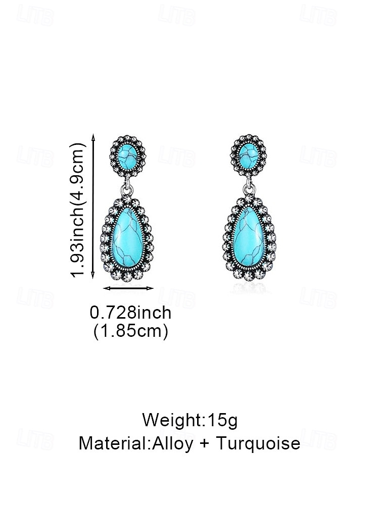 Women's Boho Teardrop Turquoise Earrings, Vintage Alloy Drop Earrings, Western Southwestern Statement Jewelry, Summer Fashion Gift for Her 2026 - $9.99 –P6