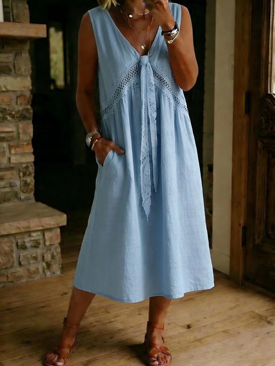 Damen Midikleid Spitzenkleid Vintage Täglich Lässiger Schnitt Einfach Ärmellos V Ausschnitt Weiß Hellblau Schwarz Hellgrün Frühling 2026 - $29.99 –P3
