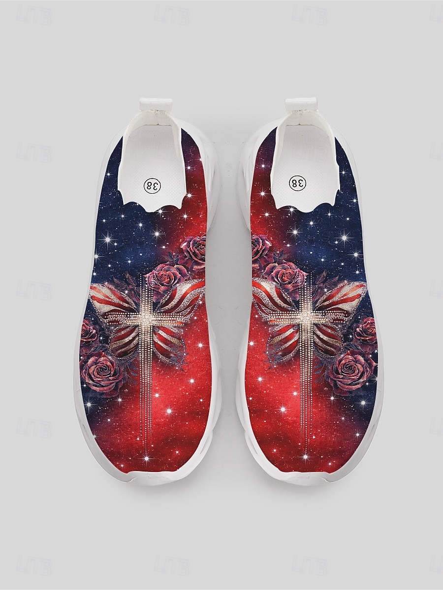 Pantofi sport patriotici roșii-albastri pentru femei – roz &Adidași cu pernă de aer imprimați cu fluturi pentru Ziua Independenței, sărbătorile de 4 iulie, călătorii, plimbări zilnice și ținute casual 2026 - $32.99 –P2