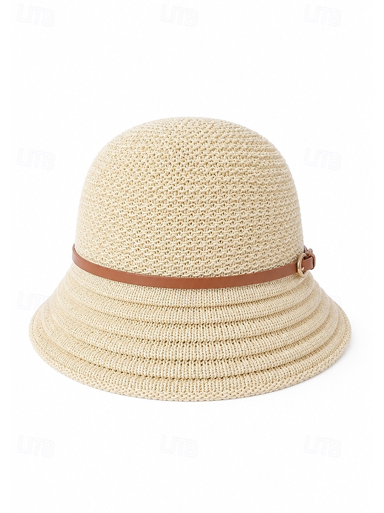 Sombrero de sol de poliéster tejido para mujer, estilo cloche multicolor con ala larga en la parte delantera y corta en la trasera. Sombrero ligero ideal para vacaciones de verano, playa, viajes, 2026 - $11.99 –P7