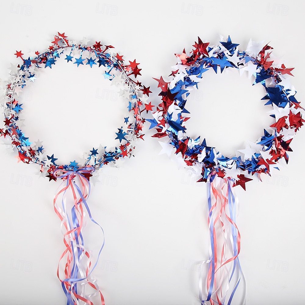 2 PCS Sparkling Americana Star Crown Headbands with Flowing Ribbons, Patriotic Red White Blue Hair Accessories for 4th of July Independence Day, Memorial Day, Veterans Day, Parades, Festivals 2026 - $11.99 –P10