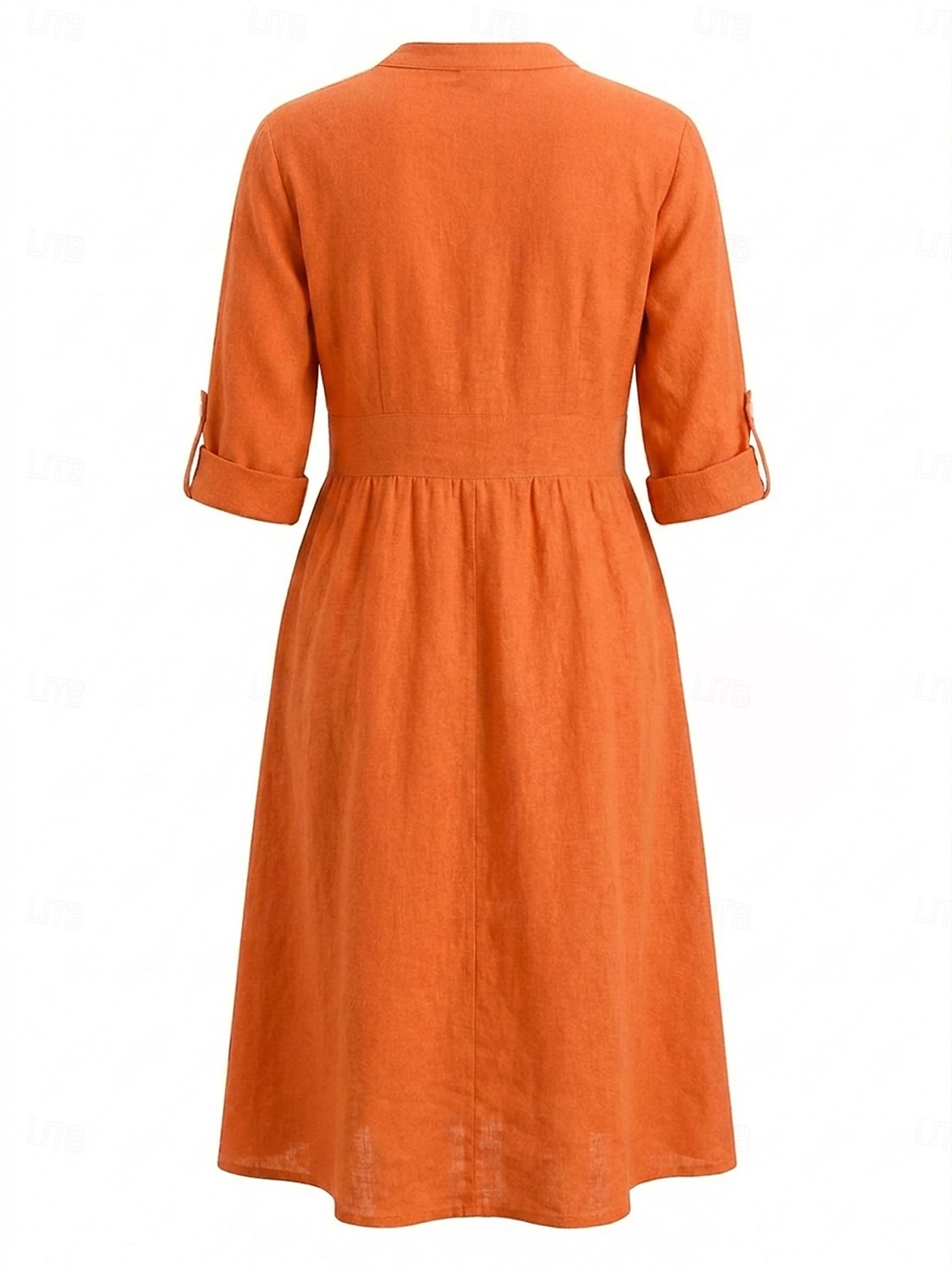 Dames Knielengte jurk Jurken van katoen en linnen Shirtjurk Elegant Vakantie Klassiek Dagelijks Kantoor Vakantie Normale pasvorm Effen Lange mouw V-hals Rood Marineblauw Oranje Zomer Lente 2026 - $41.99 –P2