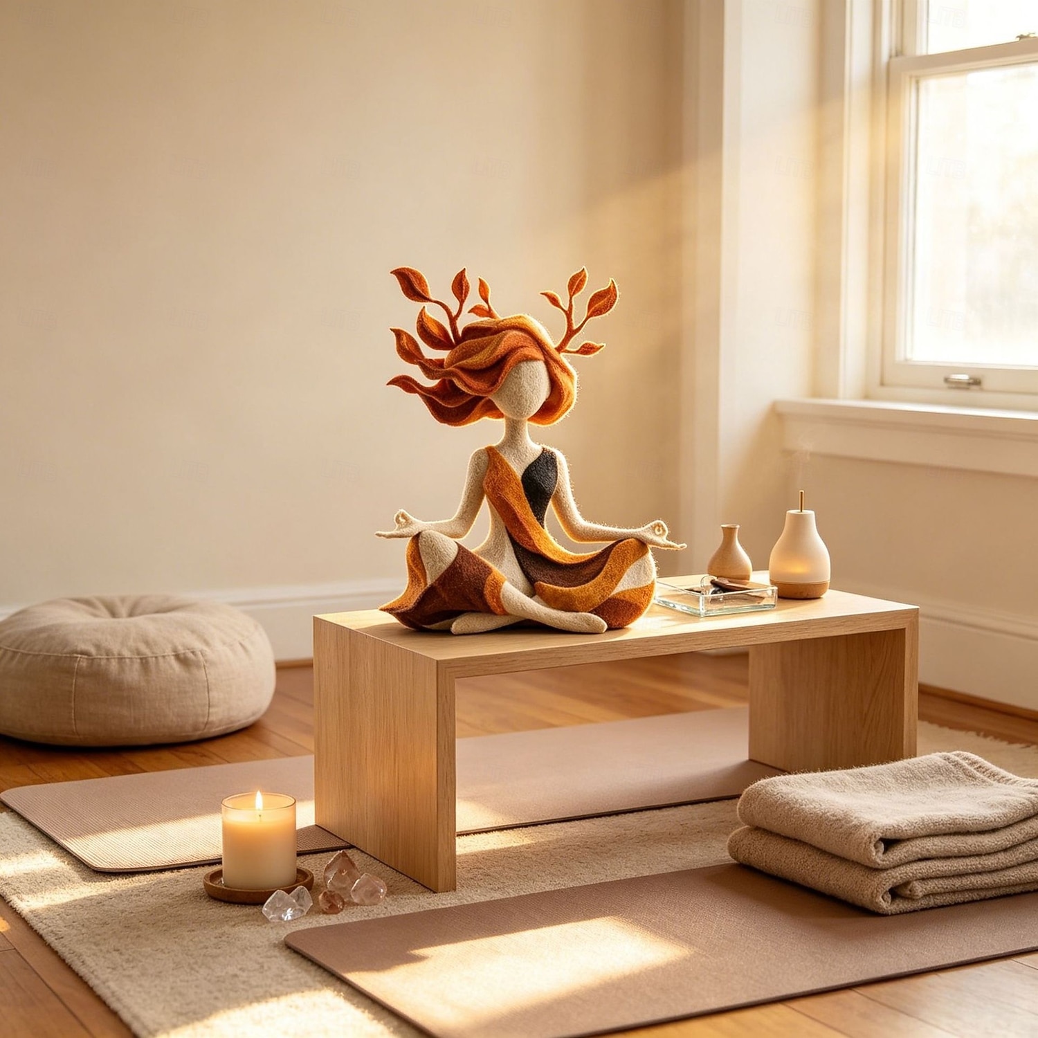 Figura escultórica de armonía interior, estatua de resina de una mujer meditando con cabello de hojas ondulantes, decoración abstracta de una mujer practicando yoga, escultura de arte para la atención 2026 - $19.99 –P4