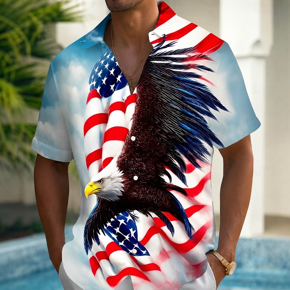 Per uomo 4 luglio, 250° anniversario degli Stati Uniti Aquila Bandiera degli Stati Uniti Camicia Camicia Estiva Camicia con Bottoni Manica Corta Patriotico All'aperto Ferie Estate Primavera Collo del 2026 a $25.99 –P1