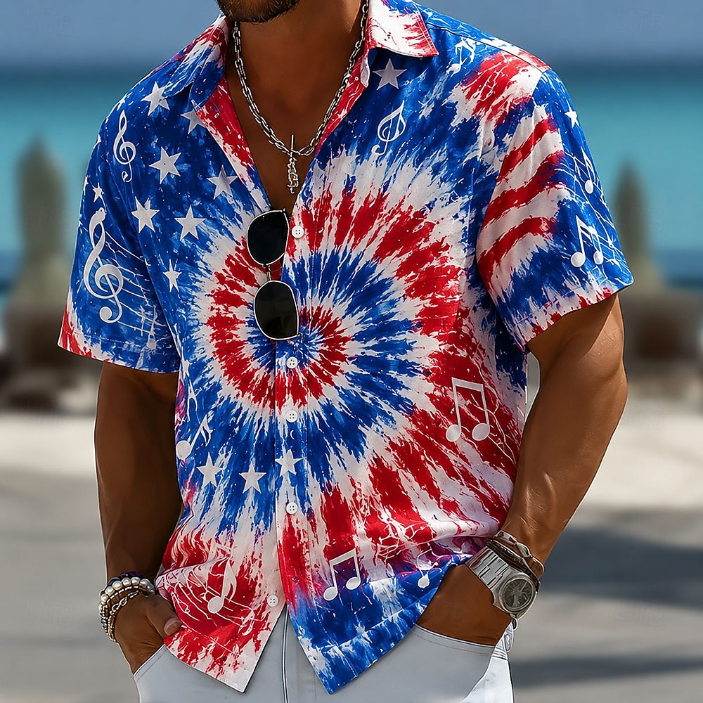 2026 250º Camisa Tying Americana de Estrela Tie Dye Camisa de Verão Camisa Botão Para Cima Camisa de Manga Curta Patriótica ao Ar Livre Festival Verão Primavera Com Colarinho Impressão 3D Azul Azul 2 de 2026 por $25.99 –P2