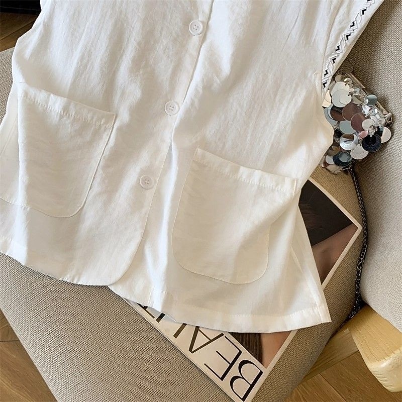 Mujer Chaleco de lino y algodón Camisa de verano Bordado Vintage Sin Mangas Cuello Barco Tops largos Casual Blanco Amarillo Azul Marino Verano Primavera 2026 - $21.99 –P17