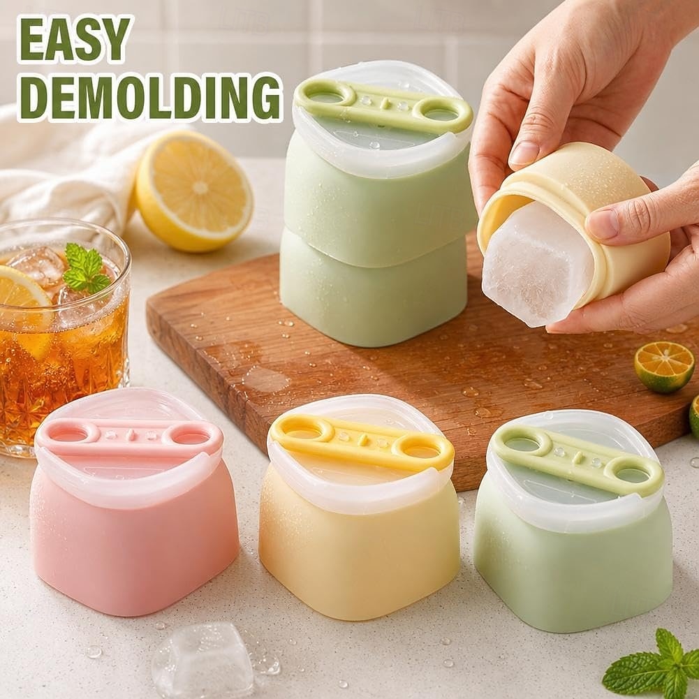 4 Pcs Silicone Ice Cube Trays with Lids and Popsicle Sticks, Large Ice Cube Mold, Easy Release Stackable Ice Maker for Whiskey, Bourbon, Cocktails, Iced Coffee, Juice, Smoothies, Homemade Popsicles 2026 - $12.99 –P1