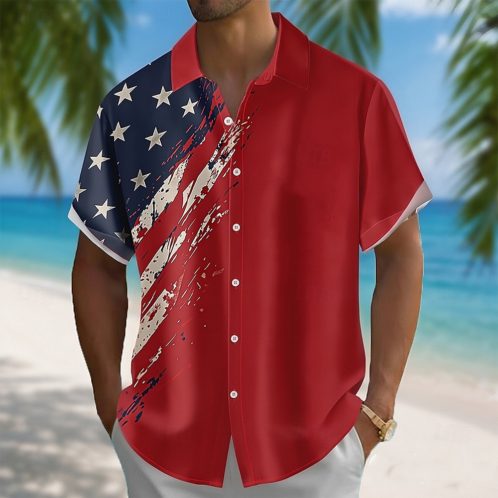 4th of July 2026 250th Men's American Flag Shirt Summer Shirt Button Up Shirt Short Sleeve Patriotic Outdoor Festival Summer Spring Turndown 3D Print Collared Shirts Blue 2026 - $25.99 –P1