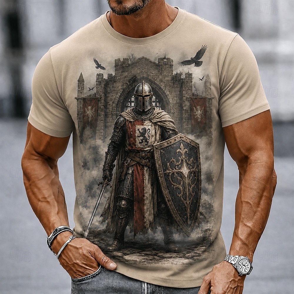 Bărbați Cavaleri Templieri Σταυρός Tricou Manșon scurt Tricou Tipărire 3D Stil Nautic Cămașă Religios Stradă Petrecere întunecată Maro Deschis Maro Kaki Toate Sezoanele Îmbrăcăminte S M L XL XXL XXXL 2026 - $19.99 –P3