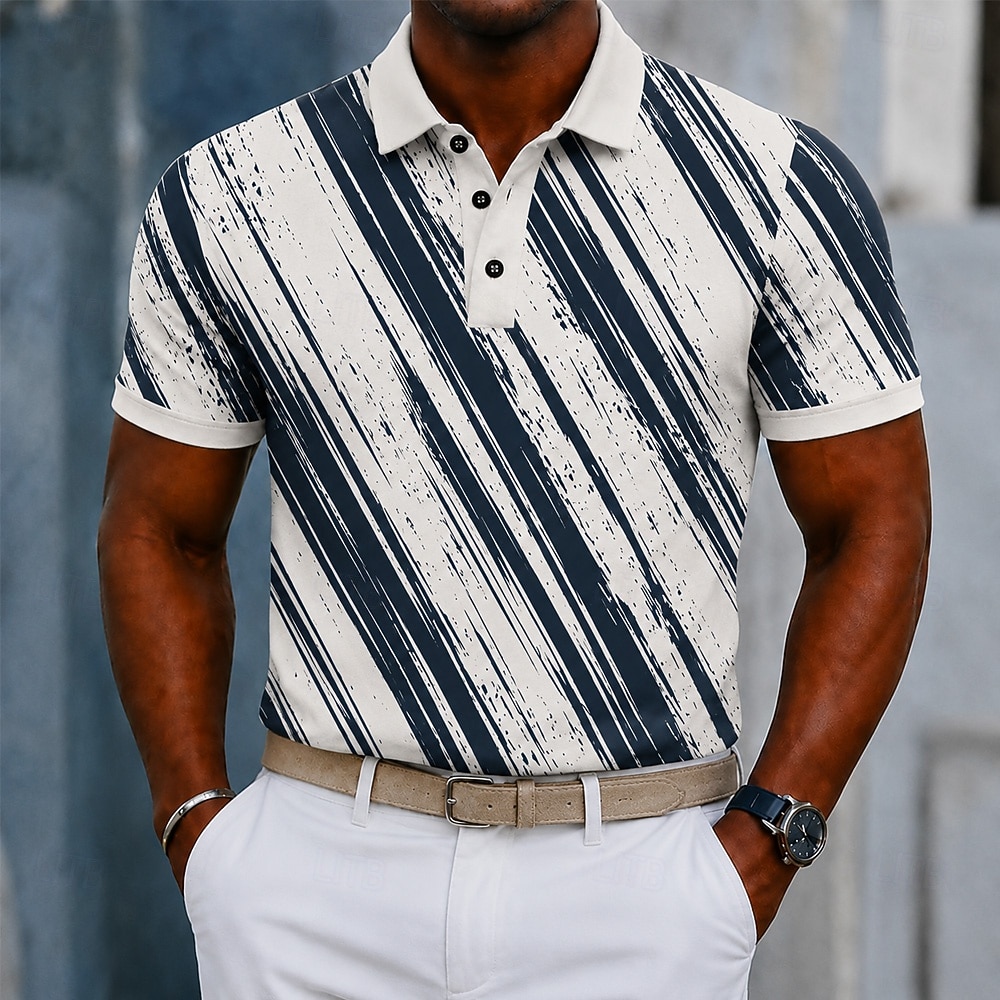 Per uomo Geometrico Linea Polo Manica Corta Magliette polo Camicie con Colletto Casual Athleisure Stampa 3D Bottoni Tessuto retato traspirante Estate Primavera Blu Blu marino Verde del 2026 a $22.99 –P1