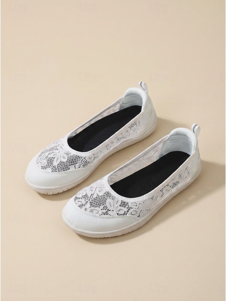 Women's White Wide Width Lace Slip On Sneakers – Breathable Floral Mesh Walking Shoes with Extra Wide Toe Box, Lightweight Flexible Sole and All-Day Comfort for Travel and Everyday Wear 2026 - $29.99 –P1