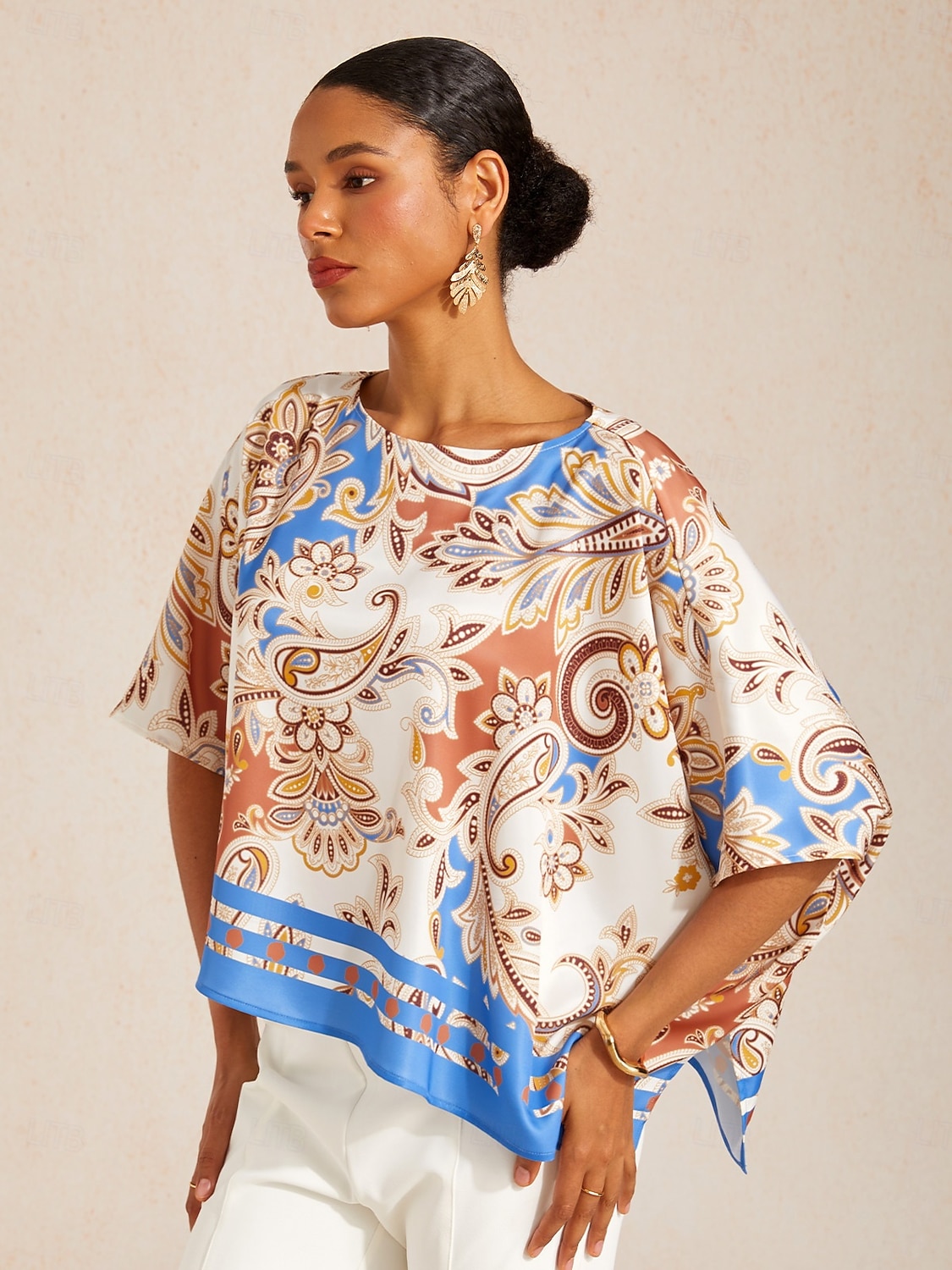 królewski top dolman z satyny jedwabistej paisley flora 2026 - $56.99 –P5