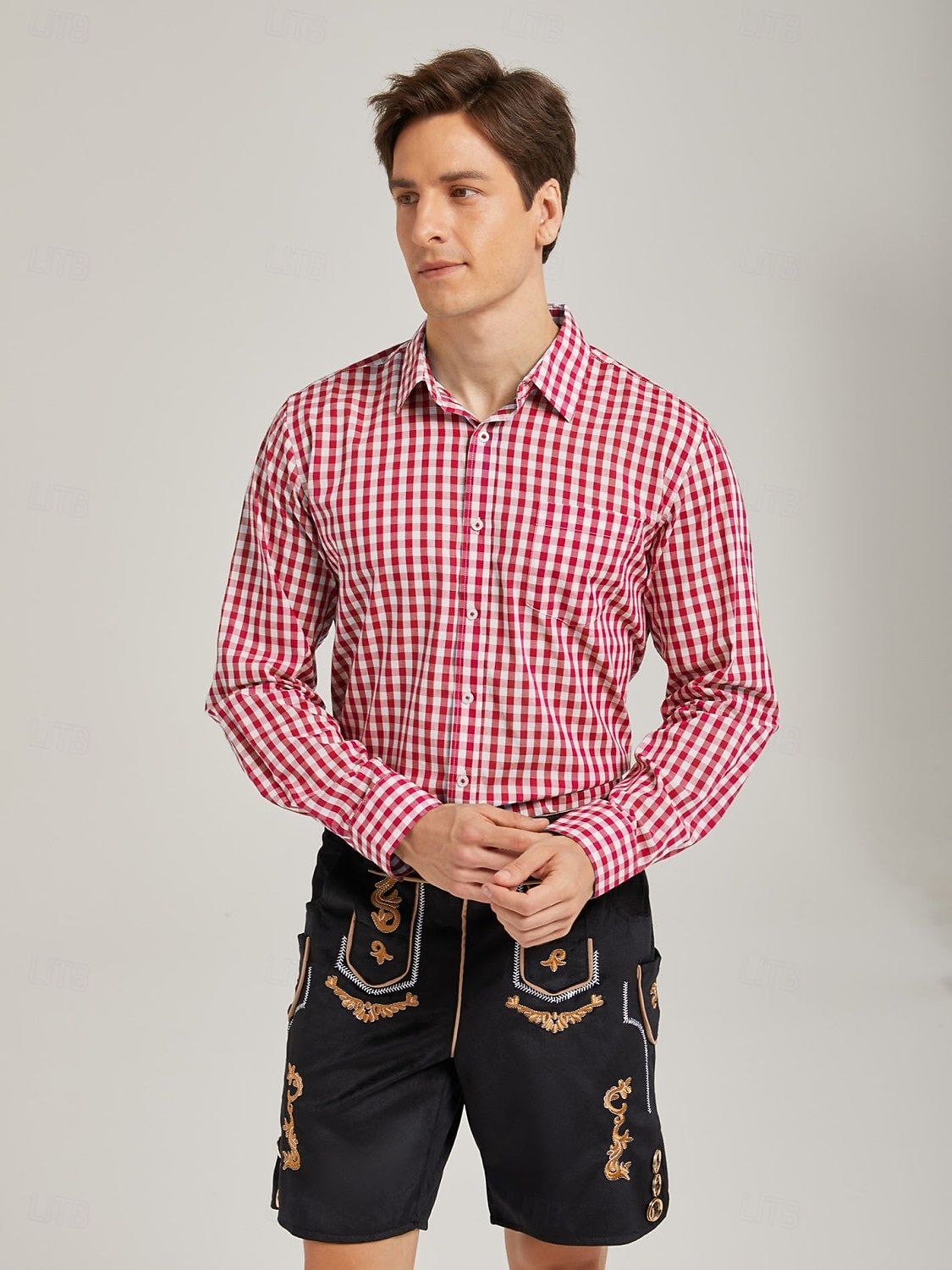 Oktoberfest Koszula Czerwona kratka Gingham bawarski Niemiecki Alpejski Łąki Męskie Karnawał Impreza Festiwal Piwa Tkanina w stylu tradycyjnym 2026 - $29.99 –P5