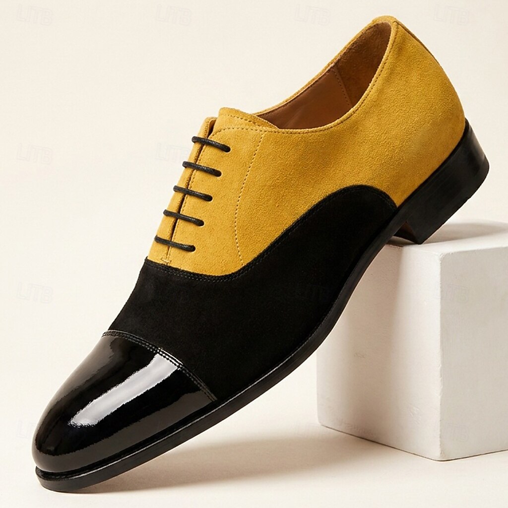 black and yellow dress shoes Men's Oxford Shoes, Lace-Up Cap Toe Shoes, Bold Formal Party for Wedding, Prom, Stage Events 2026 witchy Is it blue and Size:US20 - Preorder like their iconic yellow