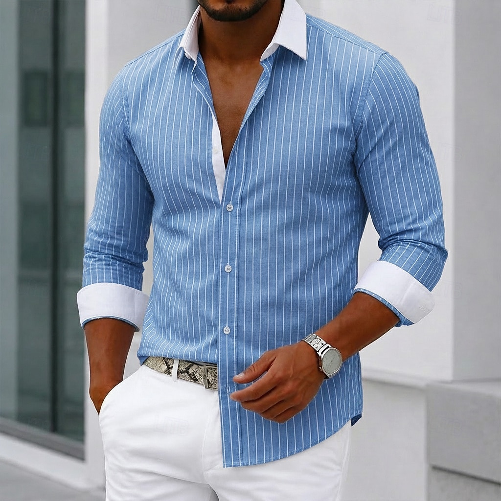 Per uomo Camicia elegante Camicia button-down Camicia a righe Camicia con Colletto A righe Quotidiano Affari Rosa Blu marino Blu Grigio Manica Lunga Collo ripiegato Tutte le stagioni Abbigliamento del 2026 a $29.99 –P6
