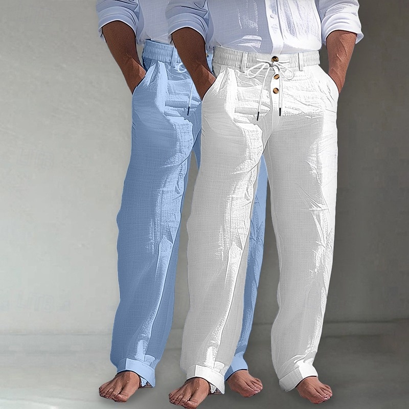 Per uomo Pantaloni di Lino Pantaloni Pantaloni Estivi Pantaloni da Spiaggia Tasca Frontale Gamba Dritta Confezione multipla Semplice Comodità Traspirante Lunghezza intera Quotidiano All'aperto Affari del 2026 a $35.99 –P5