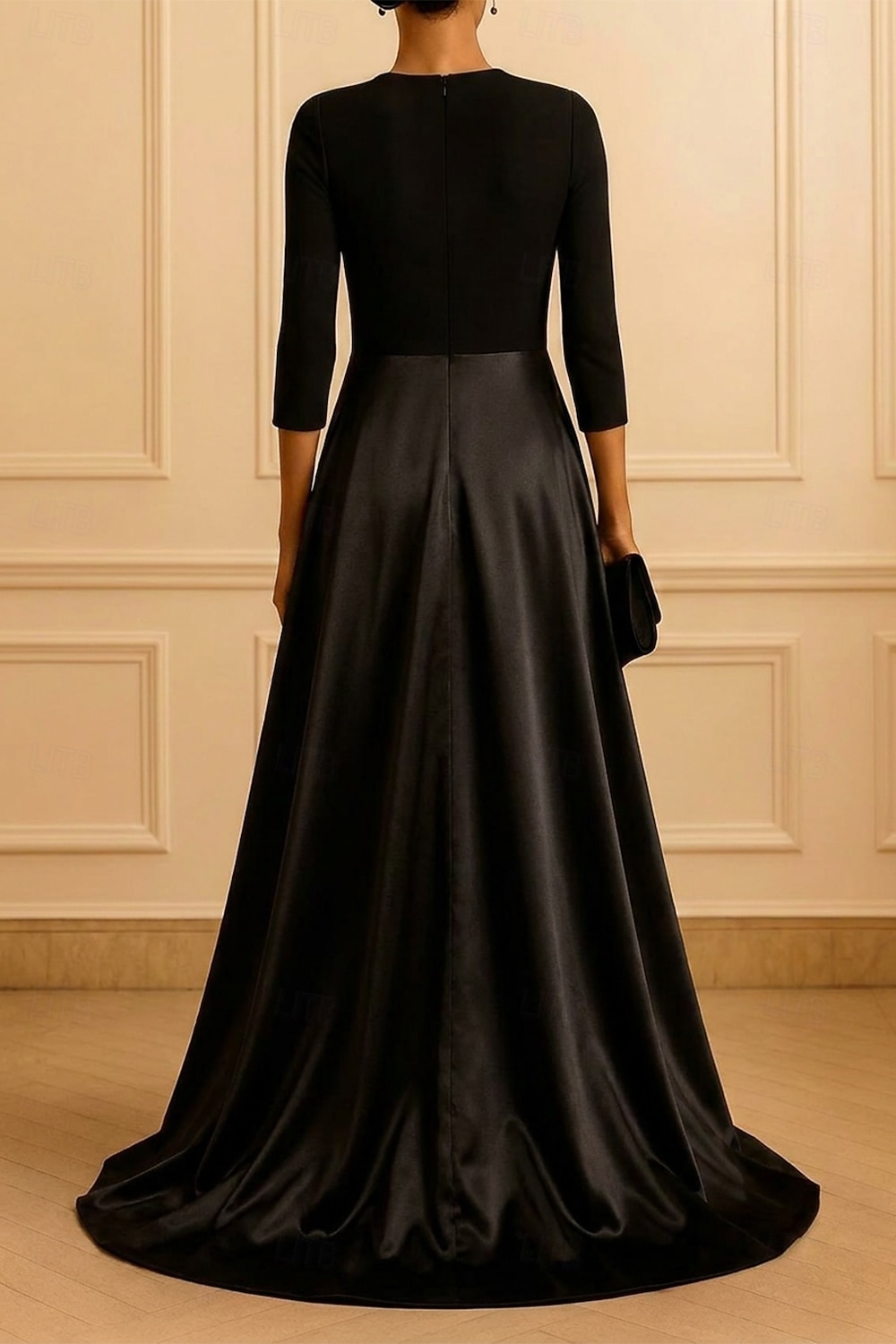 Sheath Column Floor Length Evening Gown Ball Gown with Overskirt Elegant High Split 3/4 Length Sleeve Crew Neck Wedding Formal Stretch Crepe with Pleats 2026 - $137.99 –P2
